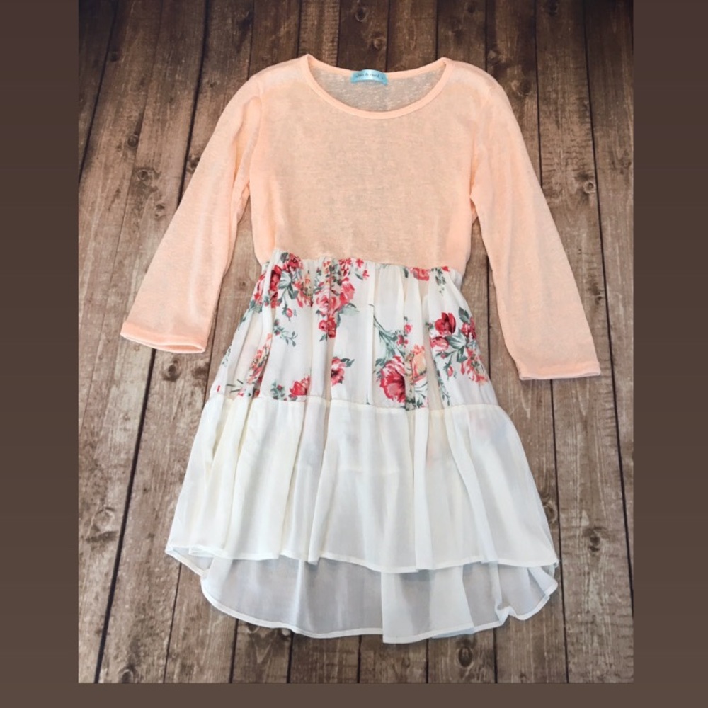 Light orange/coral,floral and white dress or shirt